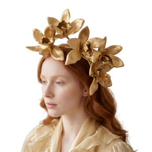 Warm Brown Orchid Flower Headband Sculptural Botanical Statement Headpiece