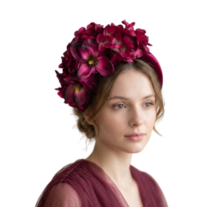 Burgundy Floral Crown Headband Oversized Mixed Flower Statement Headpiece