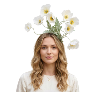 White Poppy Flower Headband Botanical Floral Statement Headpiece