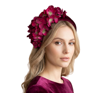 Burgundy Hydrangea Flower Headband Velvet Floral Statement Headpiece