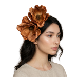 Burnt Orange Poppy Flower Headband Oversized Floral Statement Headpiece