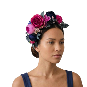 Fuchsia and Navy Floral Crown Headband Mixed Flower Statement Headpiece