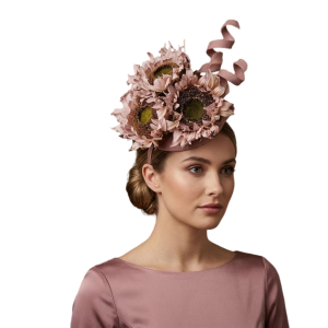 Dusty Pink Sunflower Fascinator Hat Floral Ribbon Statement Headpiece