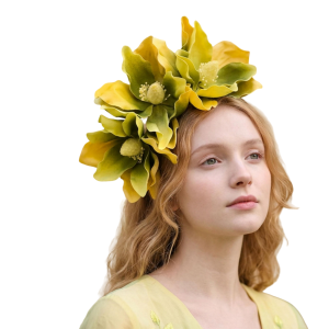 Yellow Green Magnolia Flower Headband Oversized Botanical Statement Headpiece