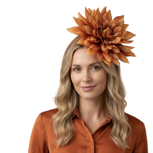 Burnt Orange Dahlia Flower Headband Oversized Floral Statement Headpiece