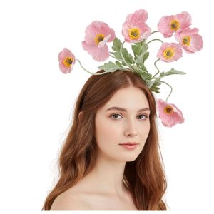Pink Poppy Flower Headband Botanical Floral Statement Headpiece