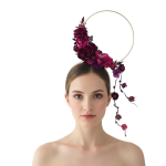 Burgundy Floral Halo Headband Asymmetrical Rose Vine Statement Headpiece