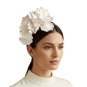 Ivory Ruffled Flower Headband Oversized Floral Statement Headpiece