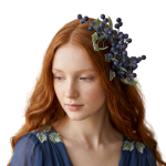 Navy Blue Berry Branch Headband Botanical Statement Hair Accessory