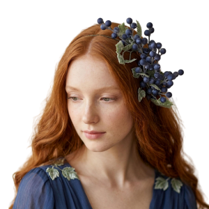 Navy Blue Berry Branch Headband Botanical Statement Hair Accessory